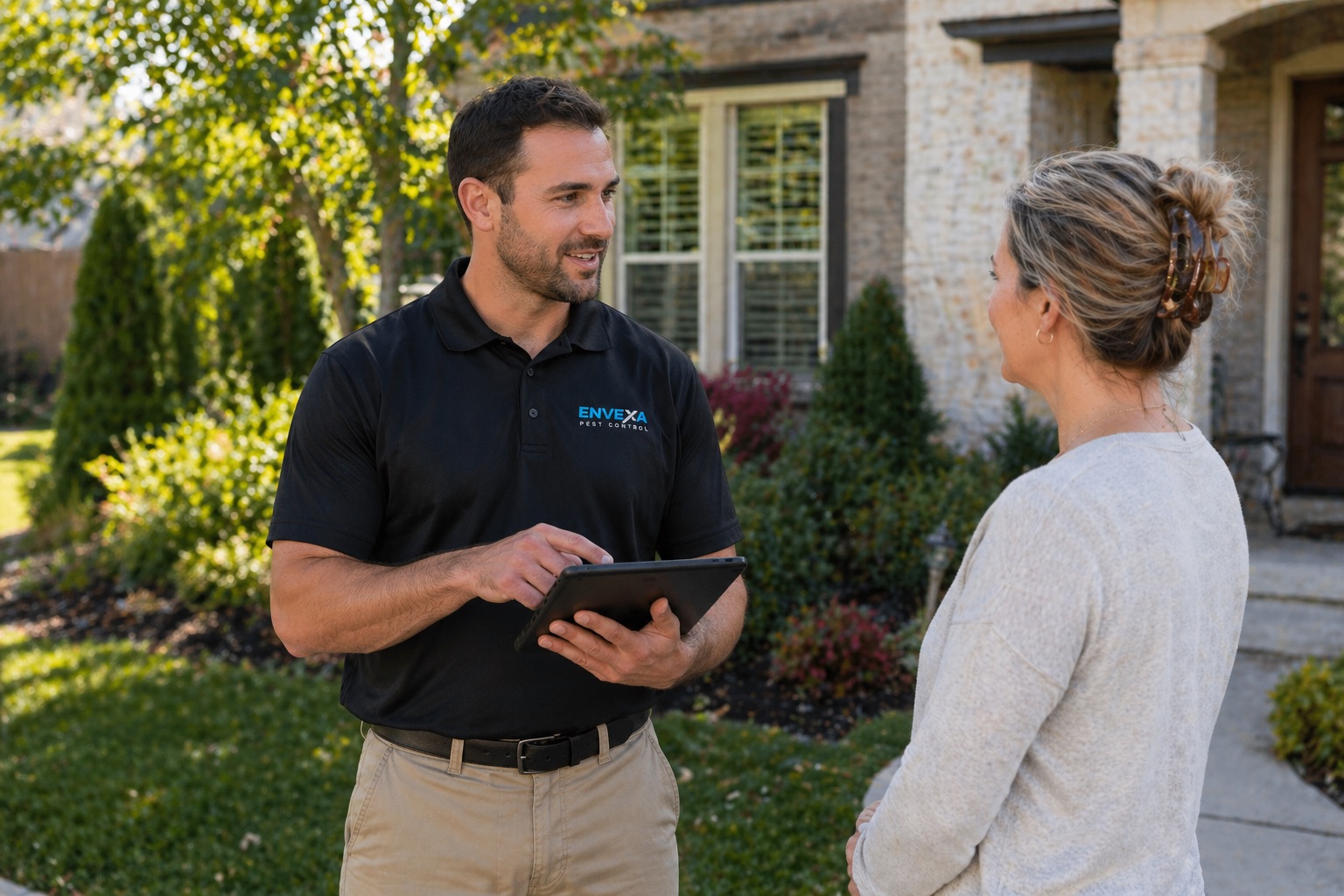 Envexa technician explaining rodent findings to a Cincinnati homeowner